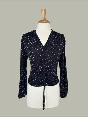 Adrianna Papell Polka Dot Ruched Blouse - Medium